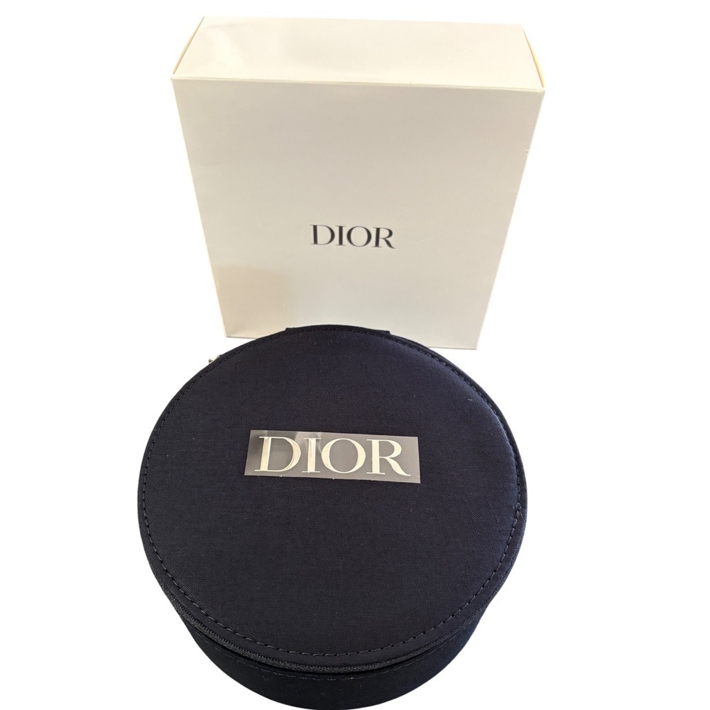 DIOR Beauty Round Travel Case Pouch Zipper Black Cosmetic Organizer New - Picture 2 of 5